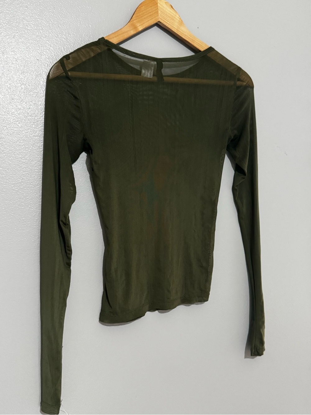 Olive Green Mesh Long Sleeve Women's Layering Top